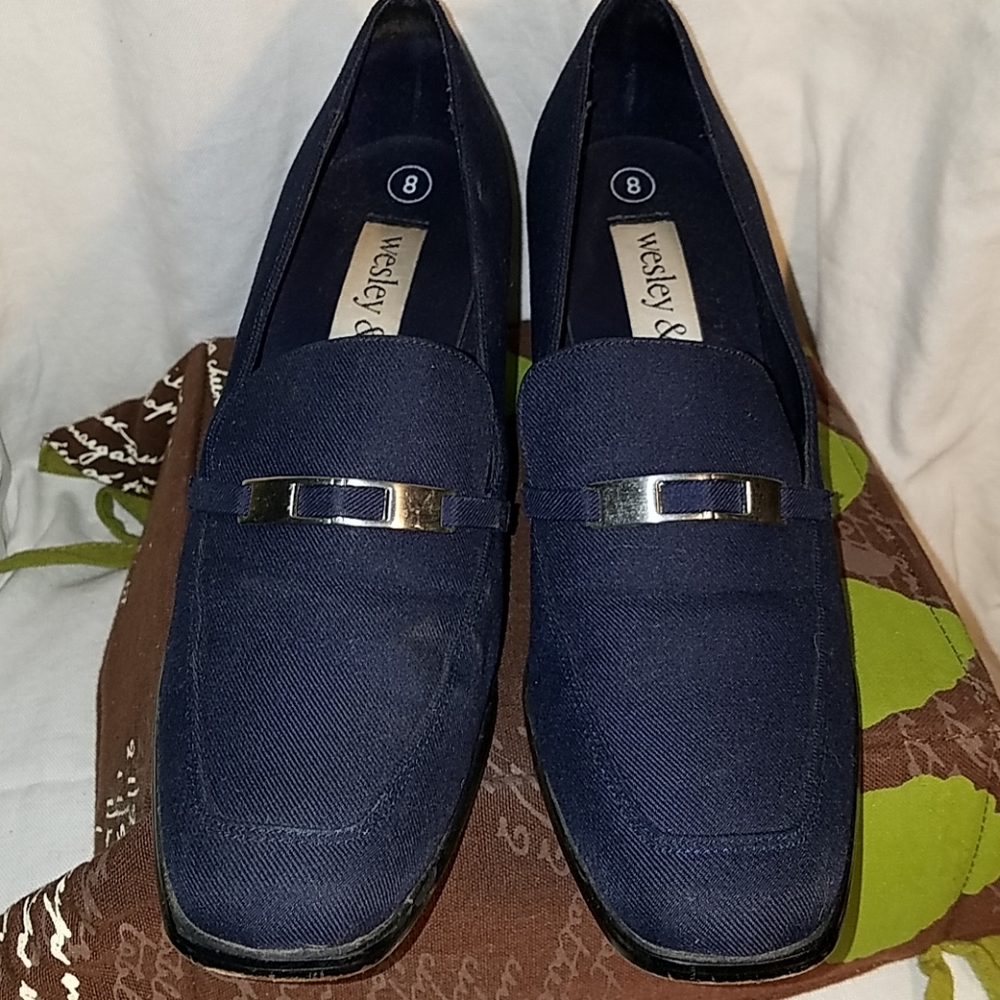 Wesley & Co. Blue Fabric Heel Shoes Sz 8